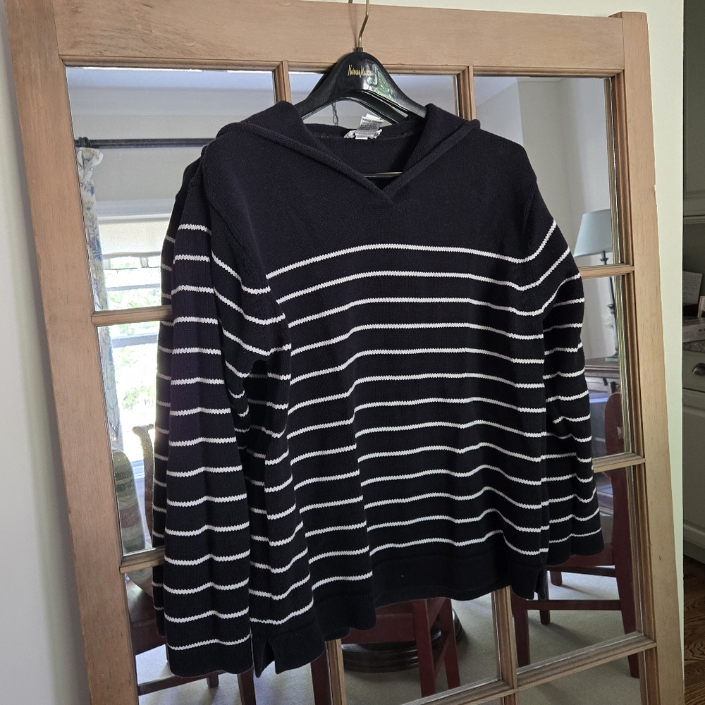 Talbots Navy/White Cotton Sweater, Size xl